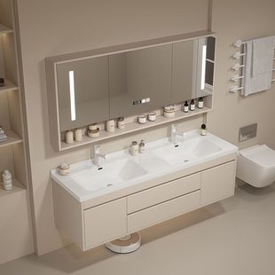 定制双盆橡木浴室柜组合陶瓷一体盆洗手盆柜洗脸盆柜非标尺寸台盆