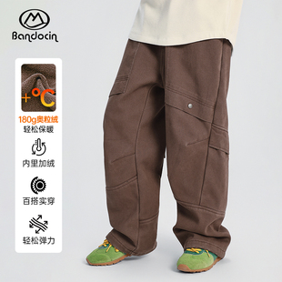 半度闲男童奥利绒裤子冬装2025新款儿童加厚保暖长裤冬季加绒卫裤