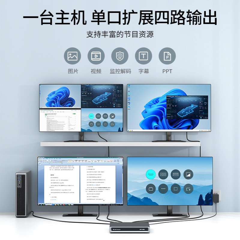 迈拓1进4出6出HDMI多媒体拼接处理器8K4K端口采集拓展4窗口HM104U