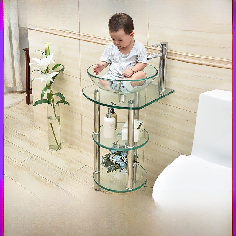 无钻孔墙地脚脸盆钢化玻璃脸盆台面脸盆家庭浴室脸盆组合