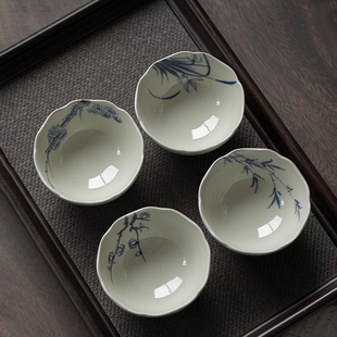 仿古泥花口主人杯功夫茶具家用宽口喝茶大杯子普洱茶品茗杯