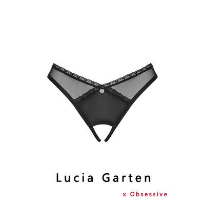 obsessive波兰进口丁字裤细带低腰甜美刺绣透明网纱女士T裤开裆