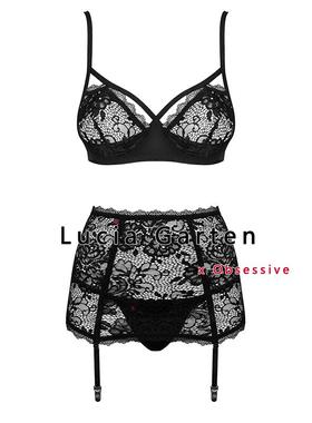 obsessive性感内衣诱惑纯欲风镂空火辣丁字裤套装吊袜带文胸套装