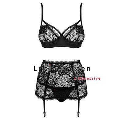 obsessive性感内衣诱惑纯欲风镂空火辣丁字裤套装吊袜带文胸套装