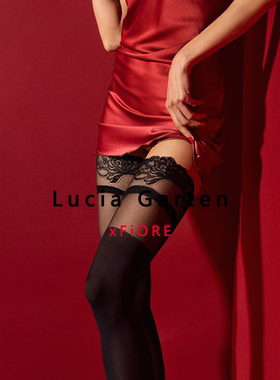 fiore性感风蕾丝花边长筒袜女黑色高腰包臀吊带袜超薄丝袜