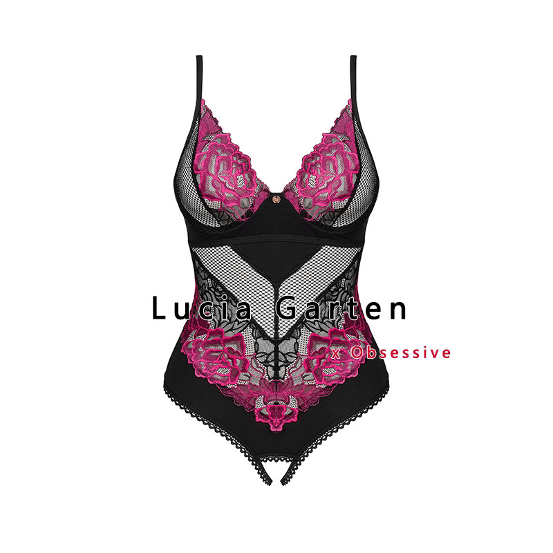 性感蕾丝连体衣女黑色透明网纱镂空塑身紧身衣玫瑰刺绣重工