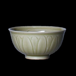 朱昊琦越窑手工雕刻莲瓣纹大号主人杯功夫茶具个人喝茶高端品茗杯