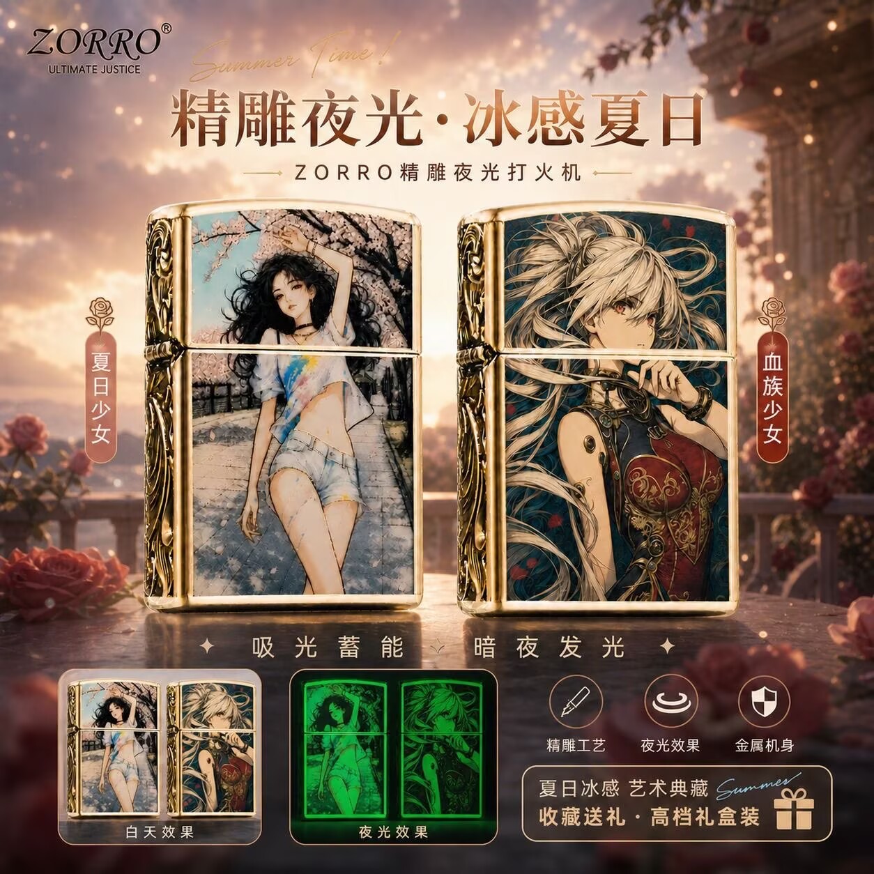 佐罗夏日少女夜光防风煤油打火机
