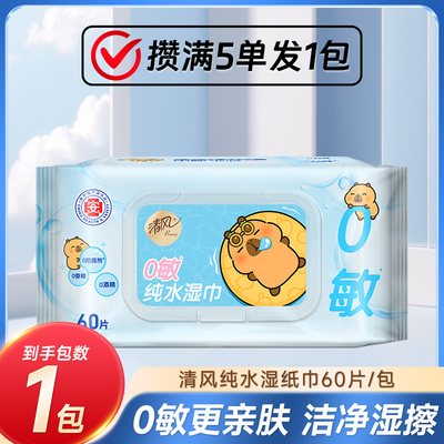 清风x卡皮巴拉纯水湿巾温和无刺激加厚湿纸巾88vip2元包邮小商品