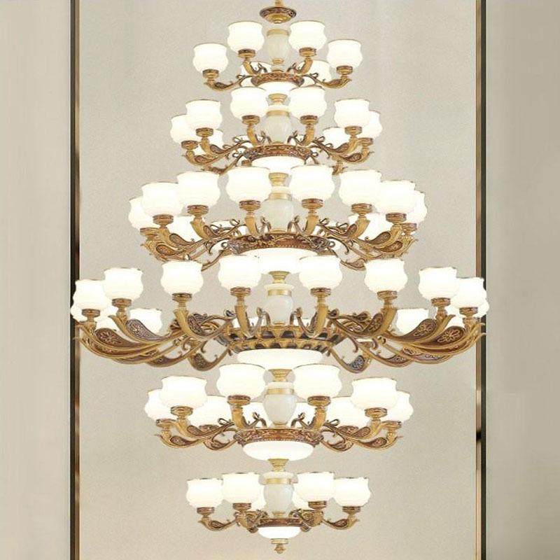 新中式复式楼别墅中空客厅大吊灯楼中楼挑高大气楼梯灯具