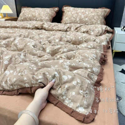 A类纯棉双层纱四件套秋冬美拉德裸睡全棉被套床单纯棉床上三件套