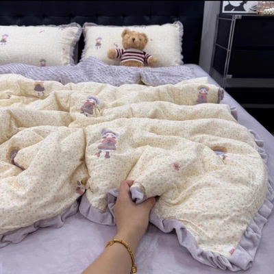 秋冬新品棉加绒A面纯棉全棉双层纱B面高克重宝宝绒四件套床上用品