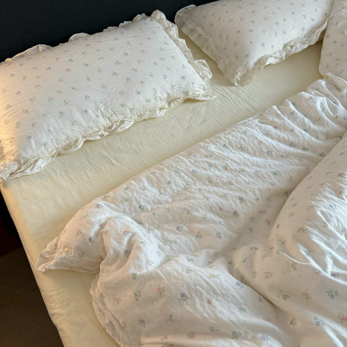 直播同款A类母婴级纯棉双层纱四件套法式花边裸睡学生宿舍三件套