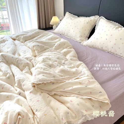 直播爆品A类母婴级全棉双层纱四件套春夏少女清新纯棉床上四件套