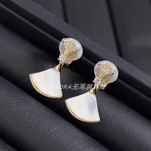 贝壳扇形耳夹无耳洞女白贝耳环2025年新款潮气质耳饰网红配饰