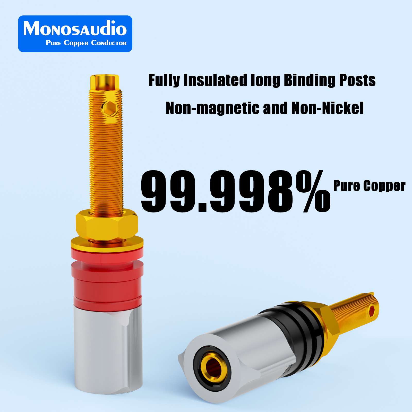 Monosaudio 发烧纯紫铜镀金镀铑接线柱母座长柱 音响功放音箱插头
