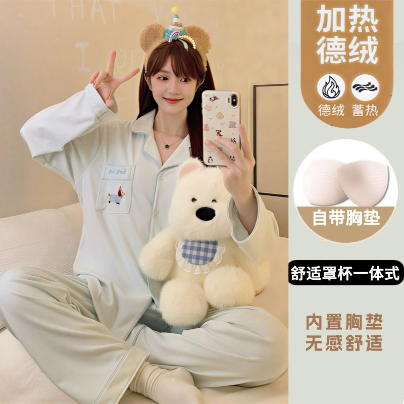 双面德绒睡衣女秋冬季腊肠狗加厚可爱学生少女保暖长袖家居服套装