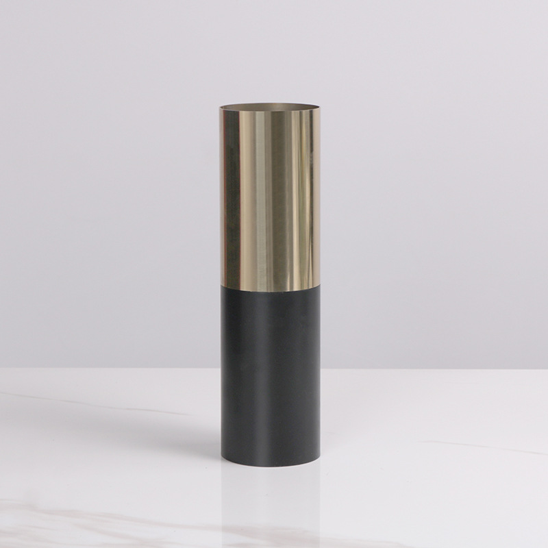 简约现代轻奢圆形花瓶样板房间售楼处餐桌茶几金属圆筒插花器摆件