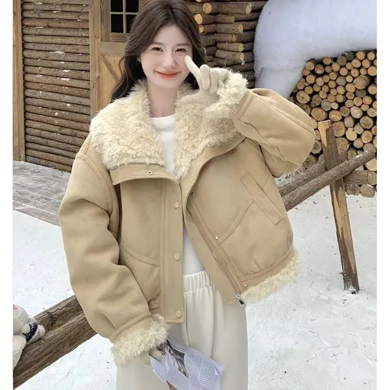 小个子短款仿羊羔毛外套女冬季