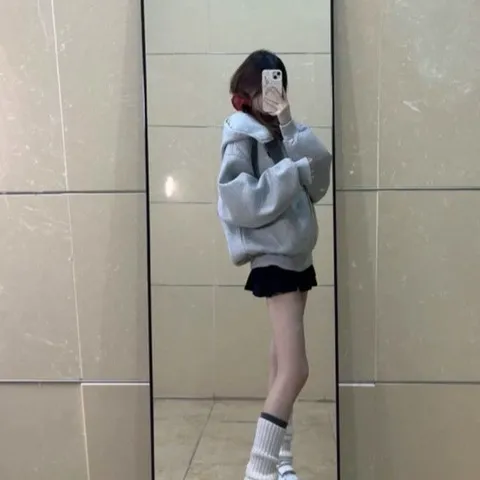 女韩版韩系新款连帽校园风穿搭卫衣小个子纯拉链开欲】【秋季刺绣