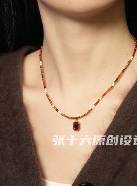张十六红方糖钛钢手工复古锁骨链