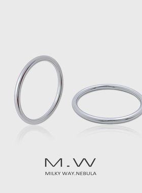 M.W18K白金素圈戒指男女情侣对戒