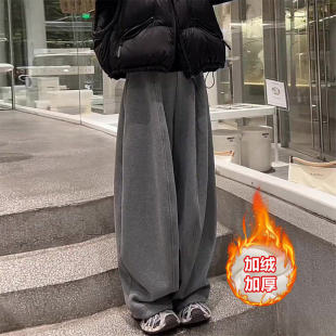 女冬季 香蕉裤 2025新款 宽松遮肉阔腿弯刀裤 子 大码 加绒加厚休闲卫裤