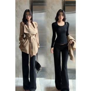 秋冬季 2025新款 小个子大衣正肩入冬高级感 风衣外套女款 卡其色短版