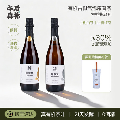 午后森林旗舰店香槟系列古树白茶气泡康普茶低糖发酵茶饮750ml瓶