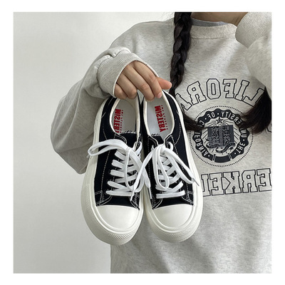巨好看帆布鞋女款2025新款白色浅口夏季薄款厚底软底不累脚