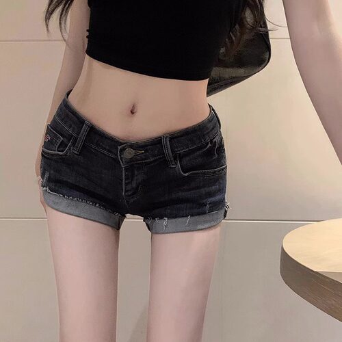 美式辣妹翻边牛仔超短裤女夏季新