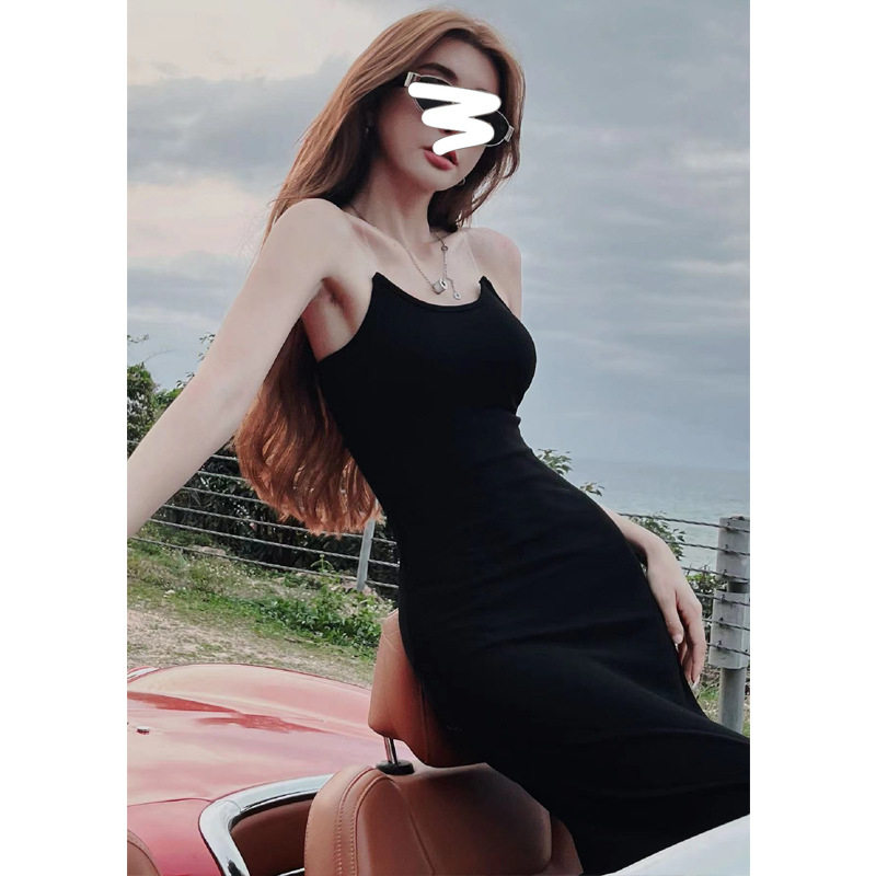 新款欧美隐形鱼线吊带连衣裙女夏