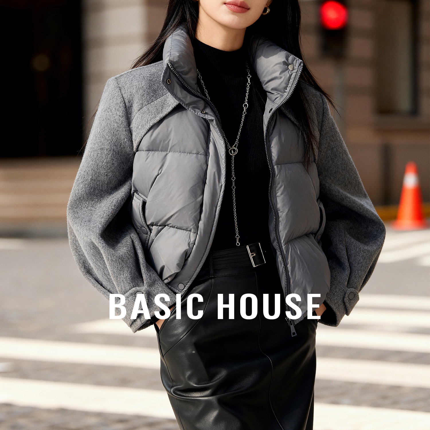 Basic House/百家好立领面包服外套女冬新款小个子时髦保暖羽绒服