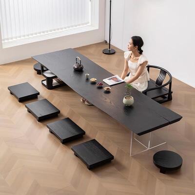 侘寂风简约大板茶桌客厅实木茶几日式榻榻米矮桌阳台泡茶桌椅组合