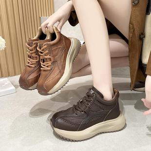 宝格曼秋冬牛皮厚底阿甘鞋学生运动鞋网红休闲女鞋百搭增高老爹鞋