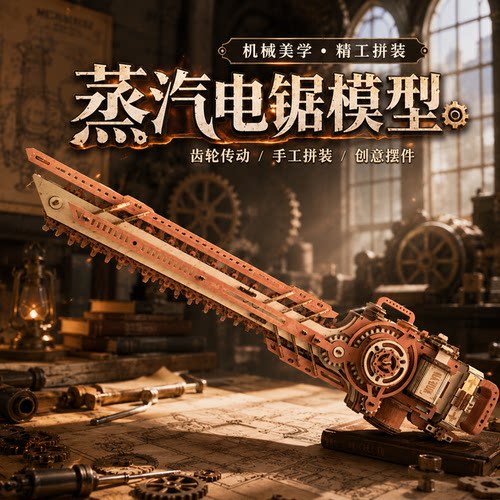 蒸汽电锯齿轮拼装木质模型摆件