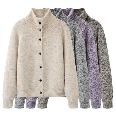 KANING韩系简约百搭显瘦加厚高领针织开衫女2025秋冬新款毛衣外套