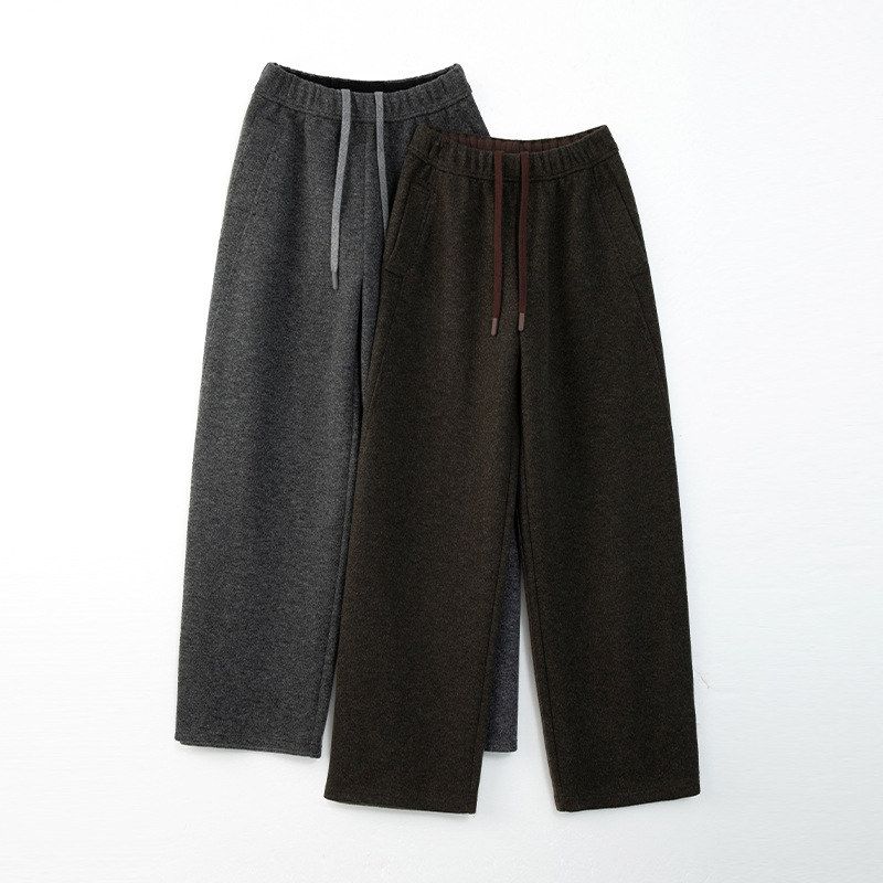 波尔多羊毛弯刀裤女2025新款高腰垂感直筒休闲裤宽松阔腿毛呢裤子