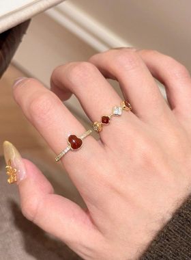 红色葫芦花朵开口戒指女士秋冬