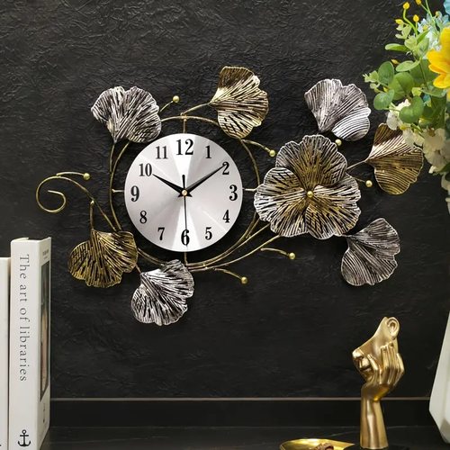 复古创意钟表客厅餐厅时钟轻奢挂钟挂墙钟饰银杏叶艺术大气挂表