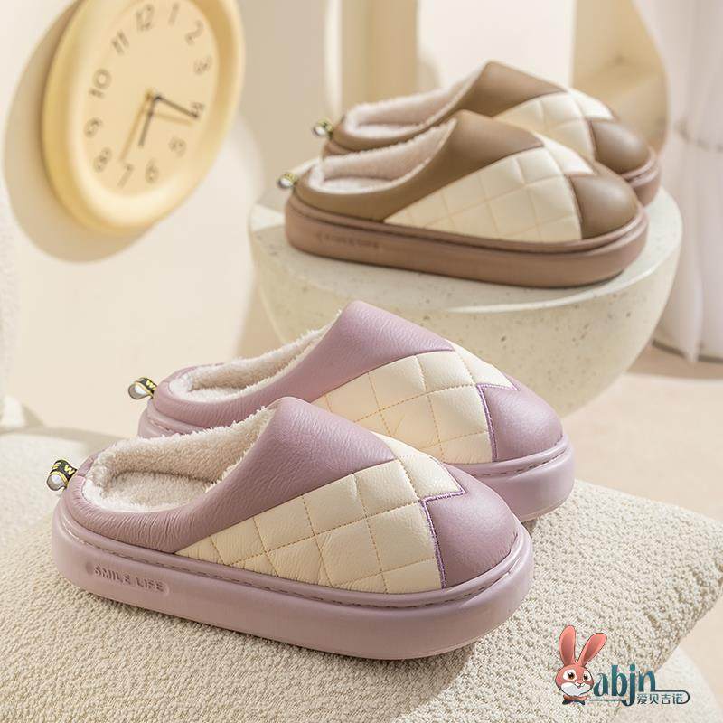 PU棉拖鞋女士秋冬季2025新款防水保暖加绒室内居家厚底棉拖鞋包跟