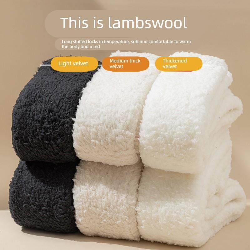 羊羔绒袜子女秋冬季加厚过膝长筒袜加绒小腿保暖护膝款家居地板袜