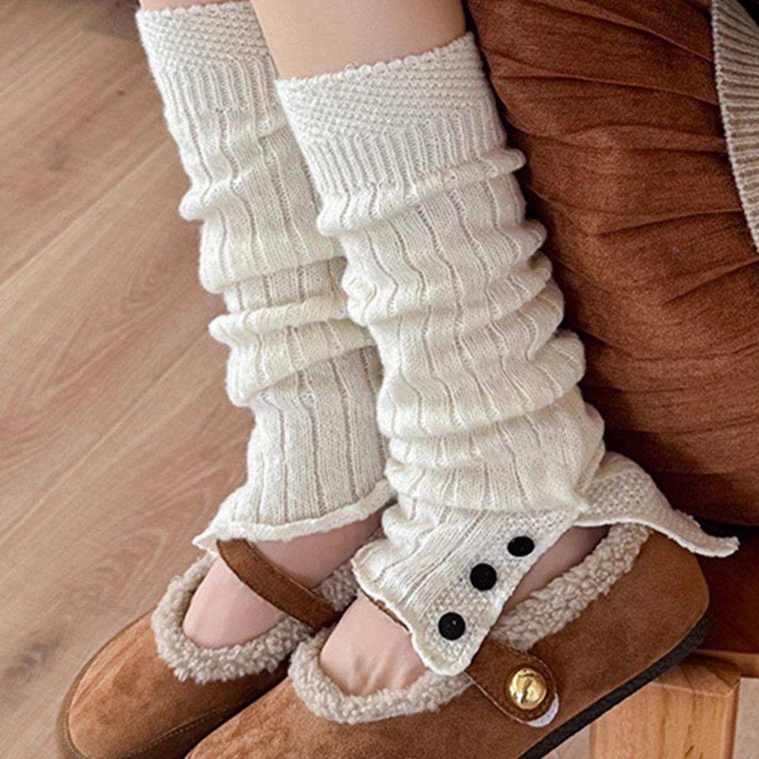 纽扣袜套女秋冬季白色针织堆堆袜日系开叉y2k小腿袜学院风jk腿套