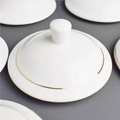 高档金边茶杯盖陶瓷圆形纯白色防尘会议l室经典带手柄手把水杯盖