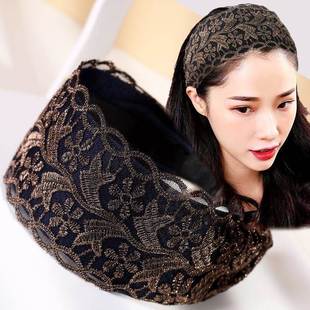 蕾丝发箍头饰宽边压发发卡遮白发显年轻发带发夹遮前额白发的帽子