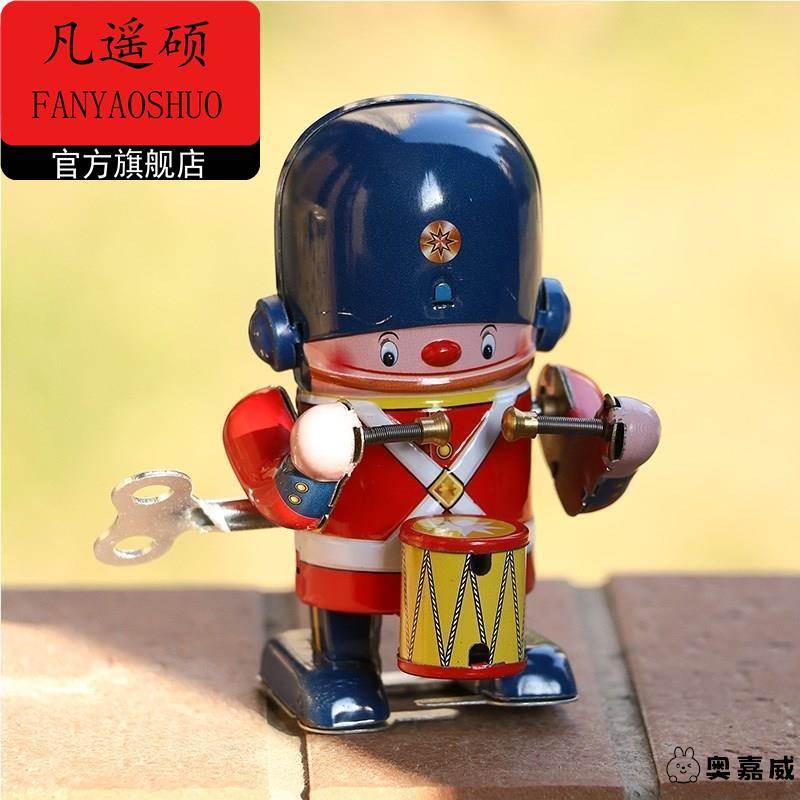 机器敲锣80后士兵怀旧同款复古敲鼓铁皮玩具打鼓儿童发条小小卫兵