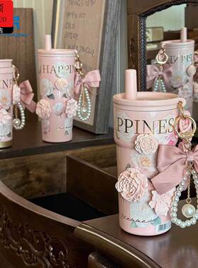 情人节保温杯高颜值陶瓷内胆保温杯女生山茶花咖啡杯外出携带杯子