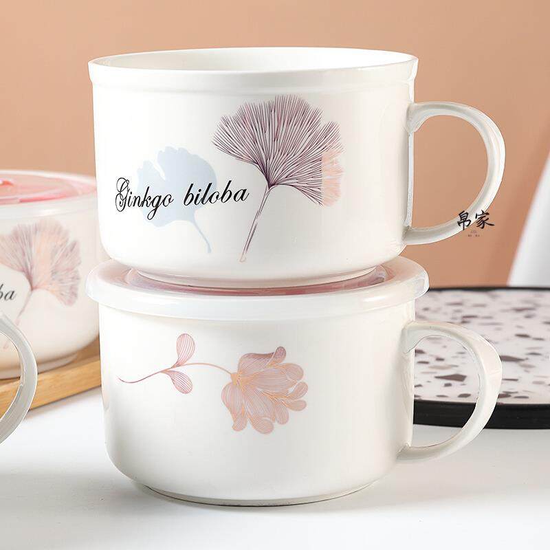 泡面碗单耳陶瓷带盖可爱少女心学生宿舍用微波炉专用大碗单个汤碗,餐饮具,碗,淘宝优惠券,粉丝福利购,淘宝优惠卷