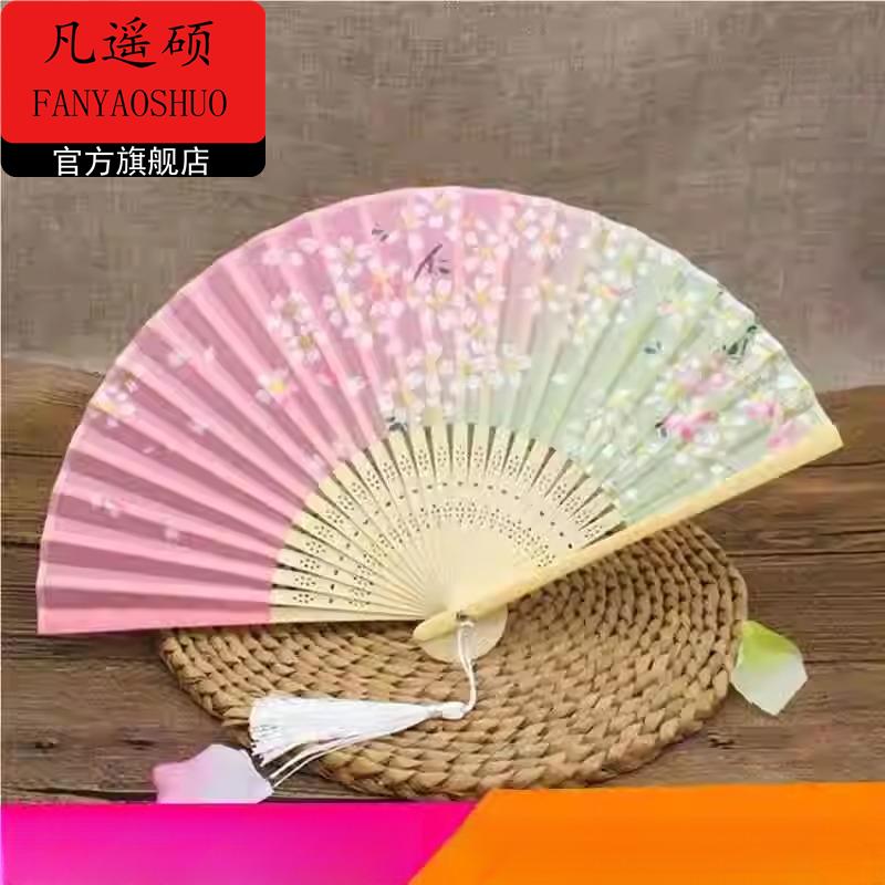 古风儿童黑色京剧折扇中国风桃花走纸扇子花旦戏曲古典舞表演t