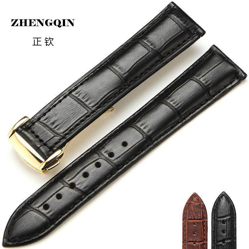 适用牛皮真皮表带加粗代用欧米茄蝶飞海马超霸加长表带碟飞黑棕男